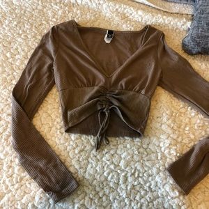 Long Sleeve Crop Top W/ Tie Detailing - Never worn
